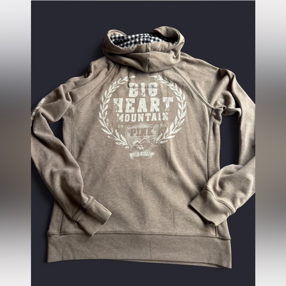 PINK Victoria's Secret Beige Hoodie with Checkered Lining - Picture 5 of 6